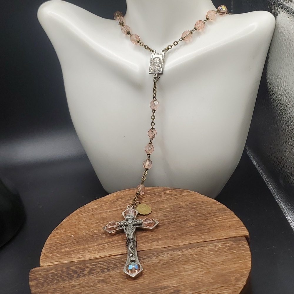 N2935 antique Victorian crucifix Italy sterling silver necklace‎